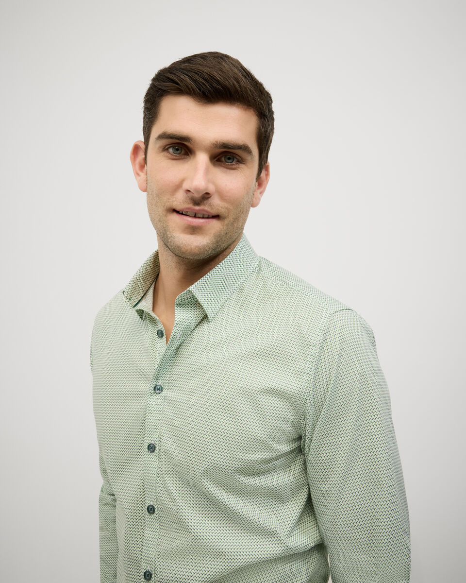 Herringbone Geo Print Long Sleeve Shirt, Green, hi-res